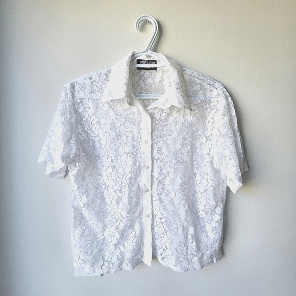 White Lace Button Up Shirt Generation Gap